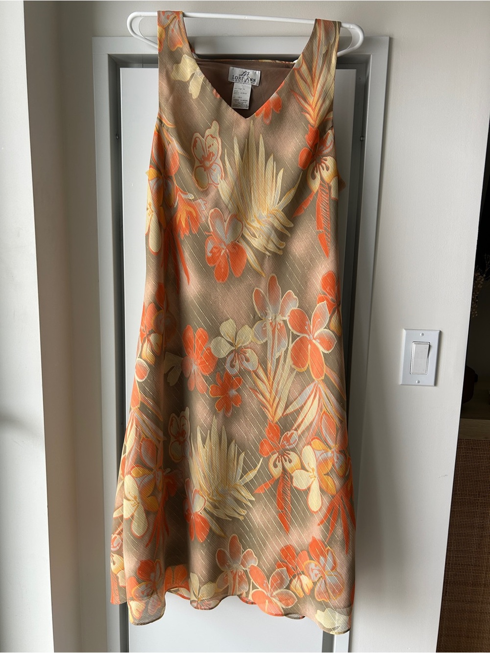 Vintage Lori Ann Montreal Shimmer Tropical Floral Midi Sheath Dress